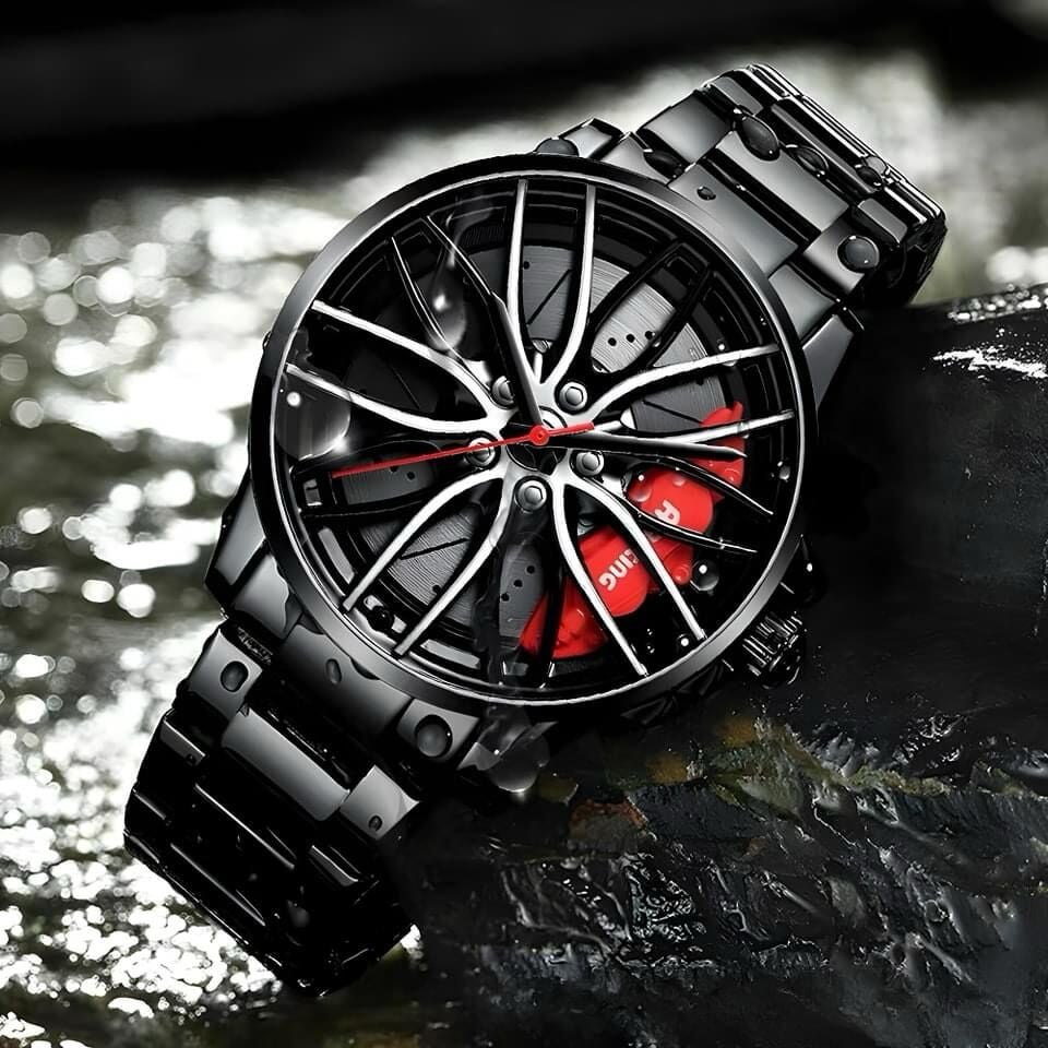 3D Car Hub Skeleton Design Watch Men Red Milaan 